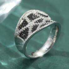 Bohemian Handmade Ring, Inlaid With Synthetic Black Zirconia Silver-Tone Ring Decor, Couple's Matching Rings, Suitable For Engagement, Promise, Wedding Wear, Unisex - Silver - View 2