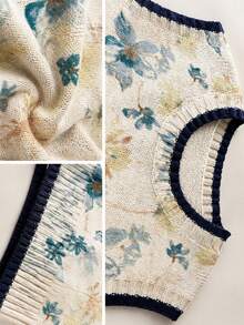 新款秋季女款圓領無袖針織背心，拼色針織滾邊上衣，優雅寬鬆針織，適合日常與外出穿搭 - 淺藍色 - 查看 3