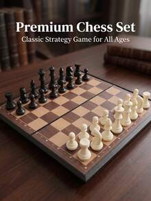 Vintage Luxury Black & Gold Checkerboard Chess Set, Foldable & Portable Storage Board Game, Includes Chess Pieces, Suitable For Adults, Family Leisure, Educational Strategy Game, Easy To Store - Black - View 1