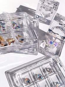 1pc/2pcs 9-Grid Flip Lid Nail Art Accessories Storage Empty Box, Nail Rhinestone Accessories Sorting Organizer Display Tool (Rhinestones Not Included) - Multicolor - View 2