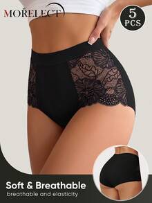 Morelect 5pcs Women's Mid-High Waist Lace Triangle Panties, Natural Fit, Breathable Soft Lightweight, Daily Wear - Multicolor - View 4