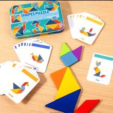 Colorful Wooden Tangram Puzzle - Educational Math & Geometry Toy For Kids, Perfect Halloween, Christmas, And Thanksgiving Gift Portable Iron Box With 60 Cards Included. - Multicolor - View 5
