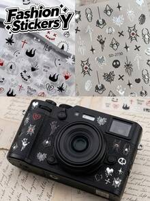 1 Set Ins Punk Dark Halloween Embossed Decorative Stickers, Spider Web, Skull Palm, Flame And Gothic Pattern Combination Design, Black White Red Color Scheme With Cool Vibe, Firm Adhesion And Scratch-Resistant, Suitable For Digital Shells, Storage Boxes, Planner Decoration Room Decor Home Decor Halloween Decor - 1 Set Punk Dark Spider Web - View 1