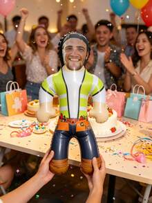 1pc Personalized Construction Worker Inflatable Blow Mold Prop - Custom Photo Bachelor Party Decor, Fun Architect Costume Party Accessory, Groom Celebration Prop, Bachelor Weekend, Wedding Celebration, Special Occasions And More - Multicolor - View 4