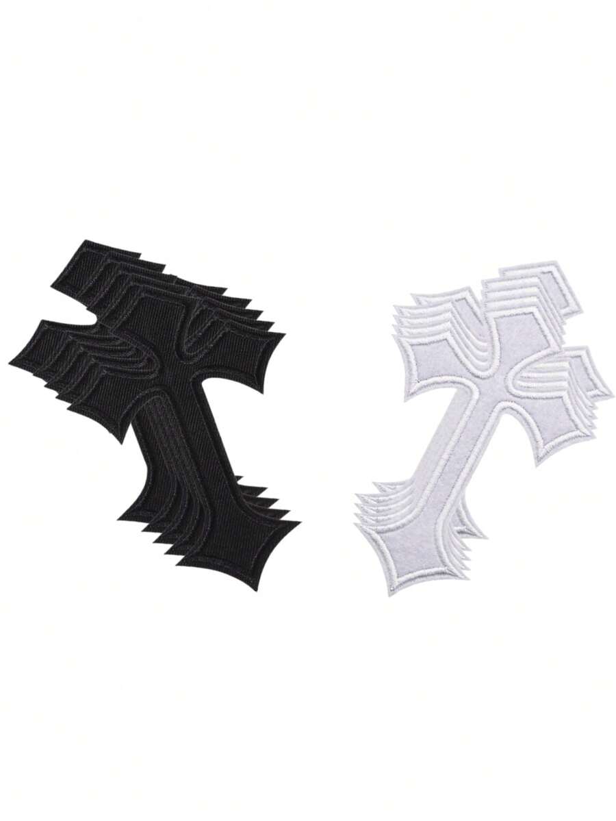 10pcs Black And White Cross Patch Stickers