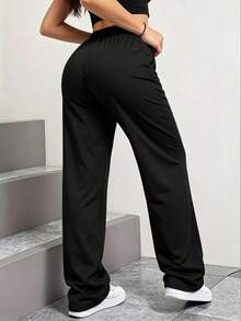 1pc Women's Soft Comfortable Breathable Jogging Fitness Sports Long Pants, Spring/Autumn - Black - View 4