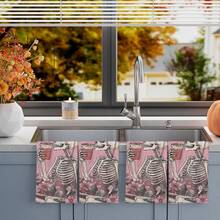 2/4/48pcs Halloween Series Floral & Skull Pattern Printed Kitchen Towels - Super Soft, Highly Absorbent Polyester Dishcloths & Hand Towels, Perfect For Holiday Decor, Kitchen Decor, Party Decor - Multicolor - View 13