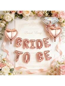 12PCS 16 Inch Rose Gold BRIDE TO BE Letter Foil Balloons (Ribbon Not Included) Crown Heart Diamond Ring Shaped Foil Balloon Set, Camping Party Decoration, Party Decoration, Wedding Birthday Party Decoration Supplies - Rose Gold Bridal Banner - View 6