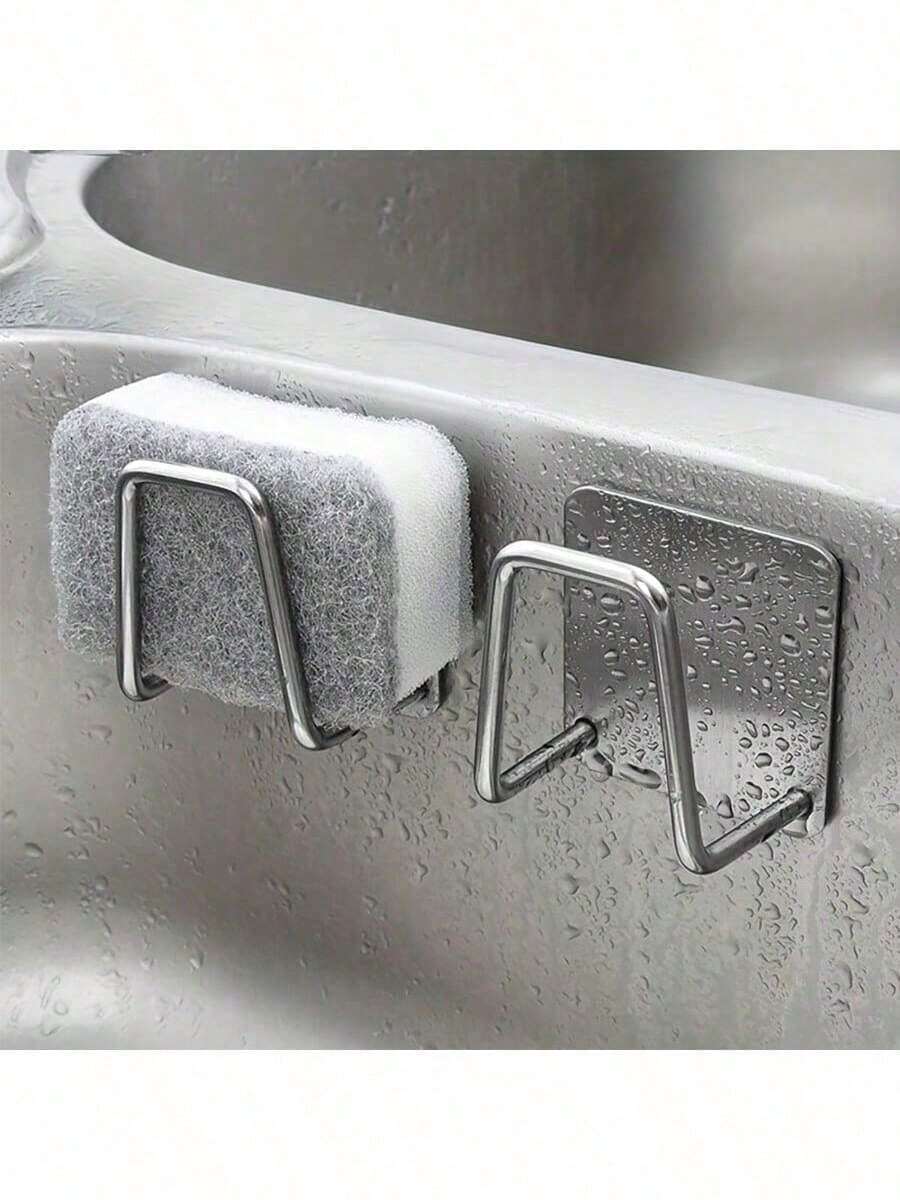 Drill-Free Adhesive Wall-Mounted Kitchen Brush And Steel Wool Storage Rack, Quick Drying And Ventilated, Prevents Mold And Odor, Space-Saving Dishwashing Tool Organizer - Multicolor - View 1