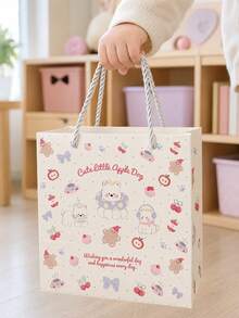 1 buah/2 buah/3 buah Tas Kado Anak Anjing Apel Lucu, Tas Kado Pesta Piknik Hewan Warna Macaron dengan Pegangan, Cocok untuk Ulang Tahun, Permen, Camilan, dan Hadiah Kecil - View 2