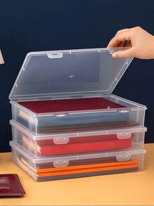 1pc Transparent Large/Medium/Small File Storage Box, Home Certificate Important Document Storage, Books Stationery Small Items Organizer - Clear - View 4