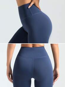 Solid Women's Workout Mid-Length Shorts, Lifting Butt Elastic Stretchy, Easter July 4th Gift Sports Summer - Royal Blue - View 3