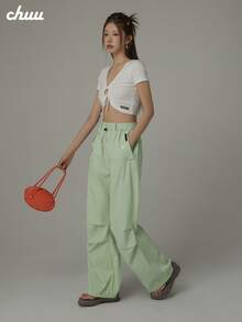 CHUU Women's High Waist Drawstring Casual Pants, Spring/Autumn Personalized Cargo Pants, Loose Fit, Versatile, Thin, Slimming Long Pants - Green - View 6