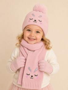3pcs Cute Rabbit Embroidered Knitted Hat, Scarf, Gloves Set, Warm For Autumn/Winter, Suitable For Daily Outdoor Wear - Cute Rabbit - View 11