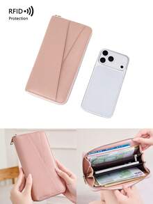 CHARM INFINITE Dompet Panjang Motif Leci Warna Pink Lembut untuk Wanita, Tas Clutch Minimalis dengan Resleting dan Motif Geometris, Dompet Kapasitas Besar dengan Banyak Slot Kartu - Berwarna merah muda - View 7