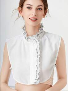 1pc Women's Elegant Pure White Polyester Fashion Fake Collar, V-Neck Lace Collar Ruffle Collar, Suitable For Autumn/Winter Daily Wear - Multicolor - View 16
