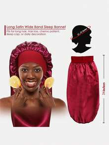 1pc Women's Long Hair Satin Sleep Cap With Stretchy Mesh Headband, Suitable For Daily Beauty & Hair Care - Pink - View 7