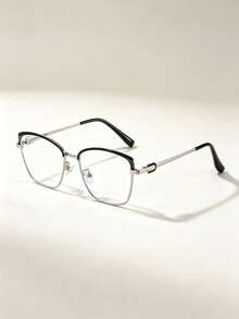 1 Pair Women's Cat Eye Metal Frame Charming Elegant Exquisite Plano Glasses, Suitable For Reading, Gaming, Watching TV, Computer And Phone, Unisex Eyewear Accessory - Clear - View 9