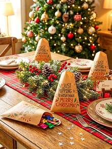 1 Set Kraftpapier Weihnachtsgeschenk-Umschläge, Zuckerstange Stechpalme Weihnachtsmütze, Weihnachtsgeschenktüten, Klassenzimmer-Aktivitäten, Feiertags-Party-Geschenke, Frohe Weihnachten Heimdekoration, Weihnachtsdekorationen, Klassenzimmer-Aktivitäten - mehrfarbig - Übersicht 10