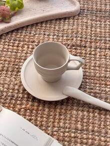 1pc Wavy Textured Ceramic Coffee Cup, Vintage Matte Ceramic Tea Cup, Wabi-Sabi Style Personal Cup - Light Khaki - View 6