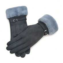 2pcs Women's New Multi-Color Winter Faux Suede Thermal Lined Warm Five-Finger Buckle Outdoor Touchscreen Gloves - Multicolor - View 5