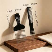 2pcs Styling Comb Set With Steel Needle And Double Ended Comb, African Styling Comb, Curling Comb, Suitable For Hair Styling - Black - View 3