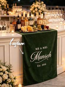 Customized Wedding Welcome, Wedding Tablecloth, Personalized Linen Striped Bar Event Signage, Bar Event Banner, Can Customize Name And Date, Wedding Gift, Welcome Gift, Mother's Day Gift, Anniversary, Party Decorations - Multicolor - View 2