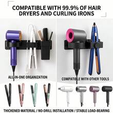 1pc Wall-Mounted ABS Hair Tool Organizer, Self-Adhesive Multi-Slot Hair Dryer Holder, Suitable For Curling Iron, Straightener And Brush, Modern Bathroom Storage, Suitable For Home And Salon, College Dorm Essential, Bathroom Decor Accessory And Home Goods - Multicolor - View 7