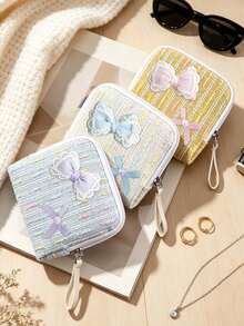 Cute Bow Jewelry Organizer Pouch, Coin Purse,Women Accessories Bag,Multi-Grid Travel Jewelry Case For Earrings Rings Bracelets,Lipstick Holder - Multicolor - View 5