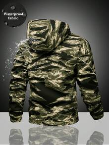 Men's Functional Hooded Windbreaker Jacket, Adjustable, Non-Deforming, Lightweight, Portable, Stylish Basic Outerwear For Boys - Army Green - View 2