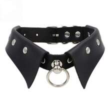 1pc Fashion Punk Gothic Collar Choker Necklace With Simple Pendant Ring - Multicolor - View 16