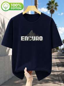 Camiseta de manga corta unisex con estampado de montaña ENDURO, camiseta para motociclismo al aire libre. - Negro - Ver 1