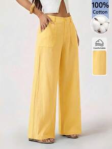 Women Pants - 鵝黃色 - 查看 1