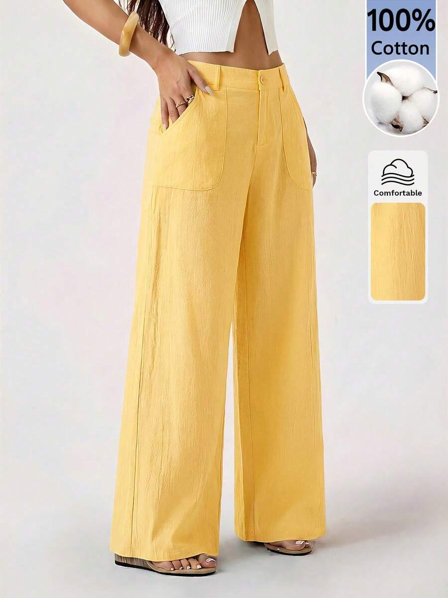 Women Pants - 鵝黃色 - 查看 1