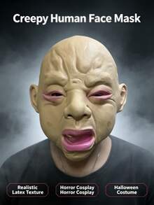 1pc Halloween Smiling Crying Face Mask, Full Face Head Cover, Halloween Party Haunted House Celebrity - Multicolor - View 3
