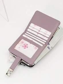 Women's Short Straw Woven Bag, Soft PU Snap Closure Wallet, Multi-Function Coin Purse, ID Card Holder, Minimalist Lightweight Compact Exquisite Portable, Suitable For Holiday Gift - Mauve Purple - View 4