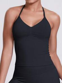 Women's Yoga Sports Bra Sleeveless Athletic Top Elastic Fitness Workout Tank Top Breathable - Black - View 9
