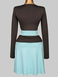 Fall Brown Set For Women Back To School Long Sleeve And Skirt 2 P[Iece Set Date Night Chic Going Out Outfit - Brown - View 7