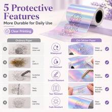 Rainbow Iridescent Transparent Thermal Sticker Paper Rolls, 53X25Mm Self-Adhesive PET Label Paper For Mini Thermal Printers, Oil-Resistant Scratch-Resistant Sticker Paper For Journals, Gift Packaging, Home Organization, Paper Solely - View 7