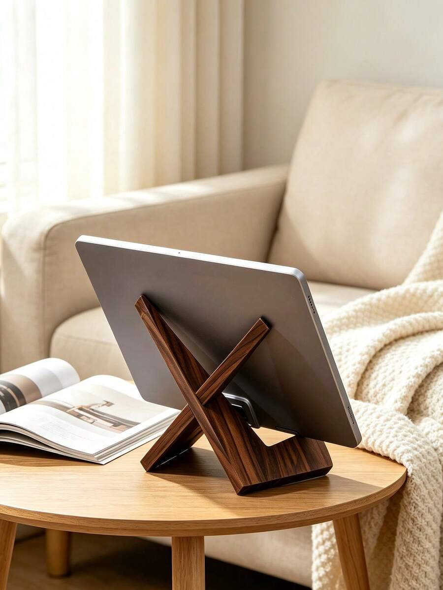 1pc Multi Tone Solid Wood Slouchy Reading Stand, Foldable Adjustable Recipe Book & Display Holder In Minimalist Design, All Season Household Decor Item For Adults, Suitable For Kitchen Bedroom Study Desk Storage Organizer Desktop Ornament