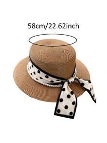 1pc Women's Summer Wide Brim Panama Hat With Bow Ribbon, Beach Vacation Sun Hat/Daily Hair Accessory/Accessory/Gift For Friends - Multicolor - View 7