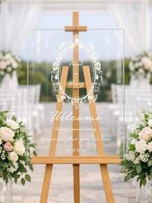 壓克力婚禮歡迎牌 線條花卉圖案 極簡風 現代婚禮標牌 Welcome To Our Wedding 婚禮裝飾 婚禮禮物 - 彩色 - 查看 3
