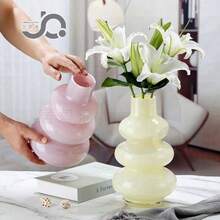 高端紋理玻璃花瓶，葫蘆造型，法式藝術裝飾 - 葫蘆小號 高22cm 黑金奶白色 - 查看 5