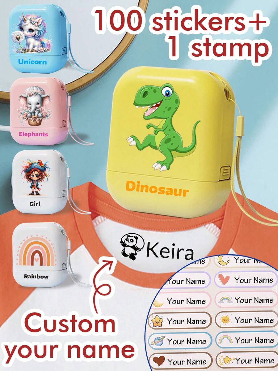 Personalized Name Stamp For Clothing, Waterproof Custom Stamp For Student Stationery, Daycare Labels - Style a - View 1