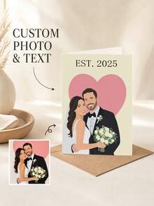 1PC Customized Photo Flat Illustrations For Wedding Greeting Cards, Personalized Couple Portraits For Folded Message Cards, Customized Anniversary Wedding Frame Cards. - Multicolor - View 10