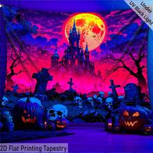 2D Flat 1-Piece QD_VIVIOS Halloween Pumpkin, Skull, Bat, Spider Web Graffiti Print Blacklight Tapestry, UV Reactive Fluorescent Wall Hanging - Rose Red - View 8