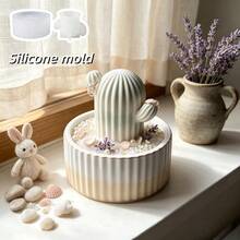 Pcs DIY Clay Mold 2pcs Set Vertical Stripe Cactus Candle Holder Round Jar Silicone Mold Set, Resin Silicone, Home Decor, Handicrafts, Plaster Cement Mold, Reusable, Easy To Demold, Holiday, Birthday Gift. Casting Silicone Mold. - Silicone Mold - View 3