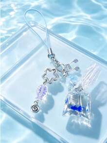 Colgante de pez de cuerda azul claro, cadena de nota musical & estrella, colgante universal para teléfono, mochila & llaves (patrón de pez aleatorio) - Pescado - Ver 3