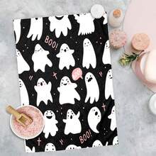 2/4/48pcs Halloween Series Black Background Pink Ghost Boo Pattern Printed Kitchen Towels - Super Soft, Highly Absorbent Polyester Tablecloths And Hand Towels, Perfect For Holiday Decor, Kitchen Decor, Party Decor. - Multicolor - View 9