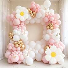 134Pcs Gold Pink White Balloon Arch Garland Kit With Daisy Foil Balloons For Birthday Party All Seasons Celebration Home Wedding Backdrop Decor Supplies - Multicolor - View 3